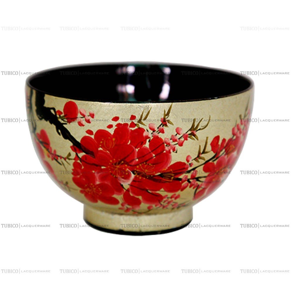 Chén sơn mài cao cấp vẽ đào đỏ mỹ nghệ